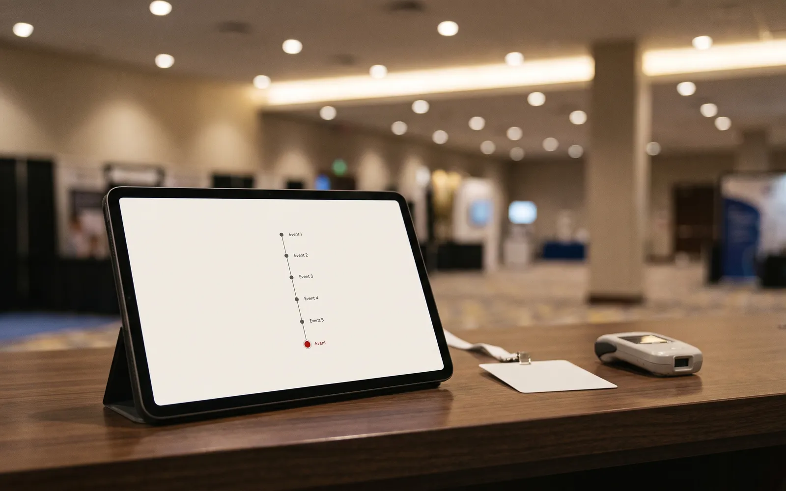 Contact timeline on a tablet at an event registration counter